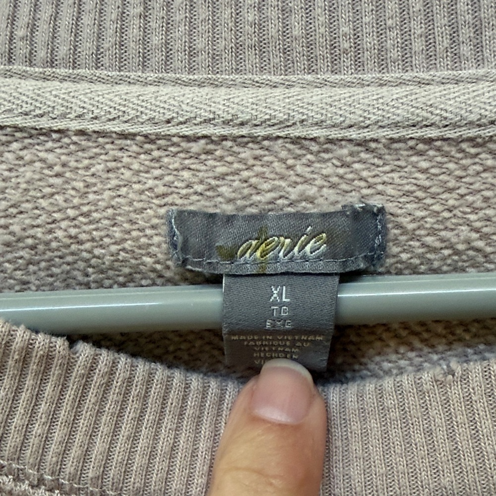 aerie Distressed Lace-Up Side Crewneck Sweatshirt in Taupe - Picture 2 of 5